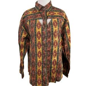 Roughrider by Circle T Vintage Aztec Cutout Long Sleeve Blouse Size Medium